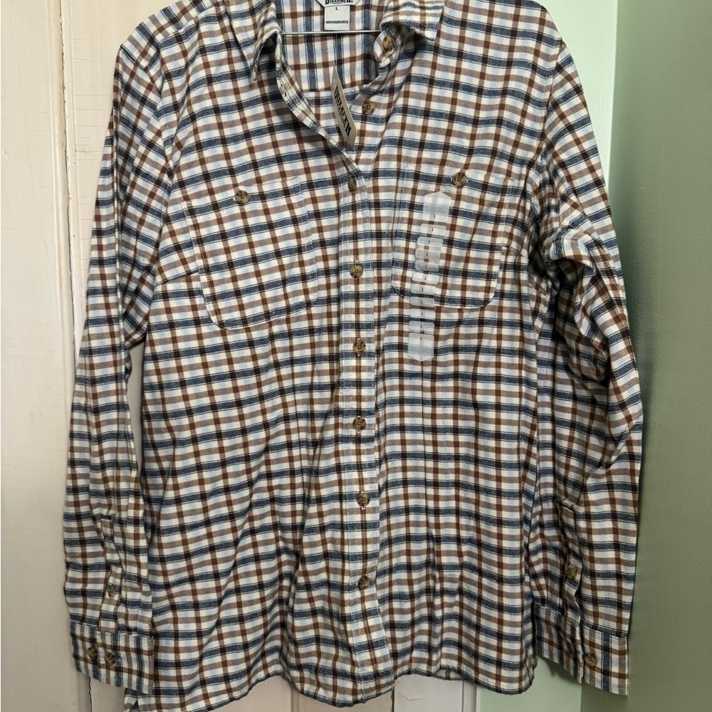 Duluth Trading Co Brown and Blue Flannel Shirt